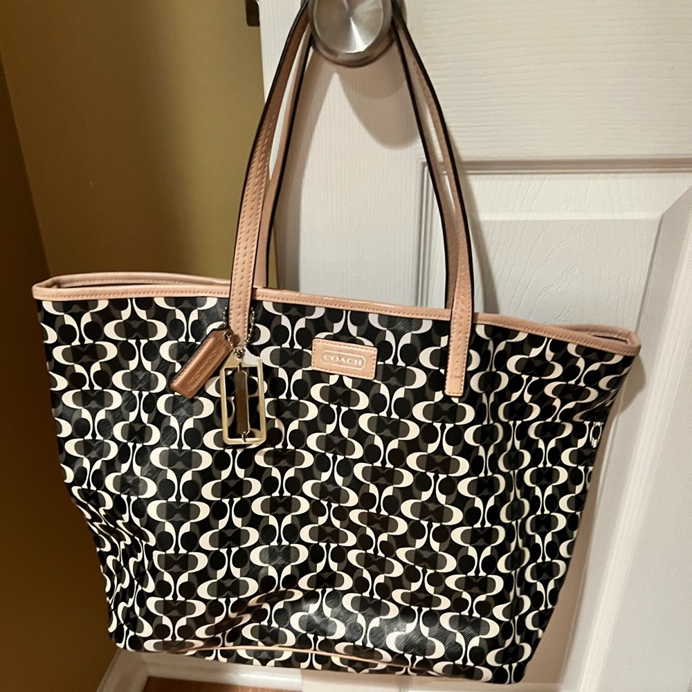 Coach Black and Tan Emblem Large Purse